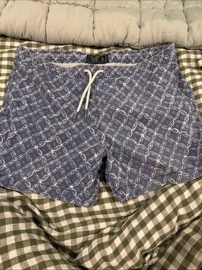 Blue Patterned Drawstring Swim Shorts Abercrombie and Fitch